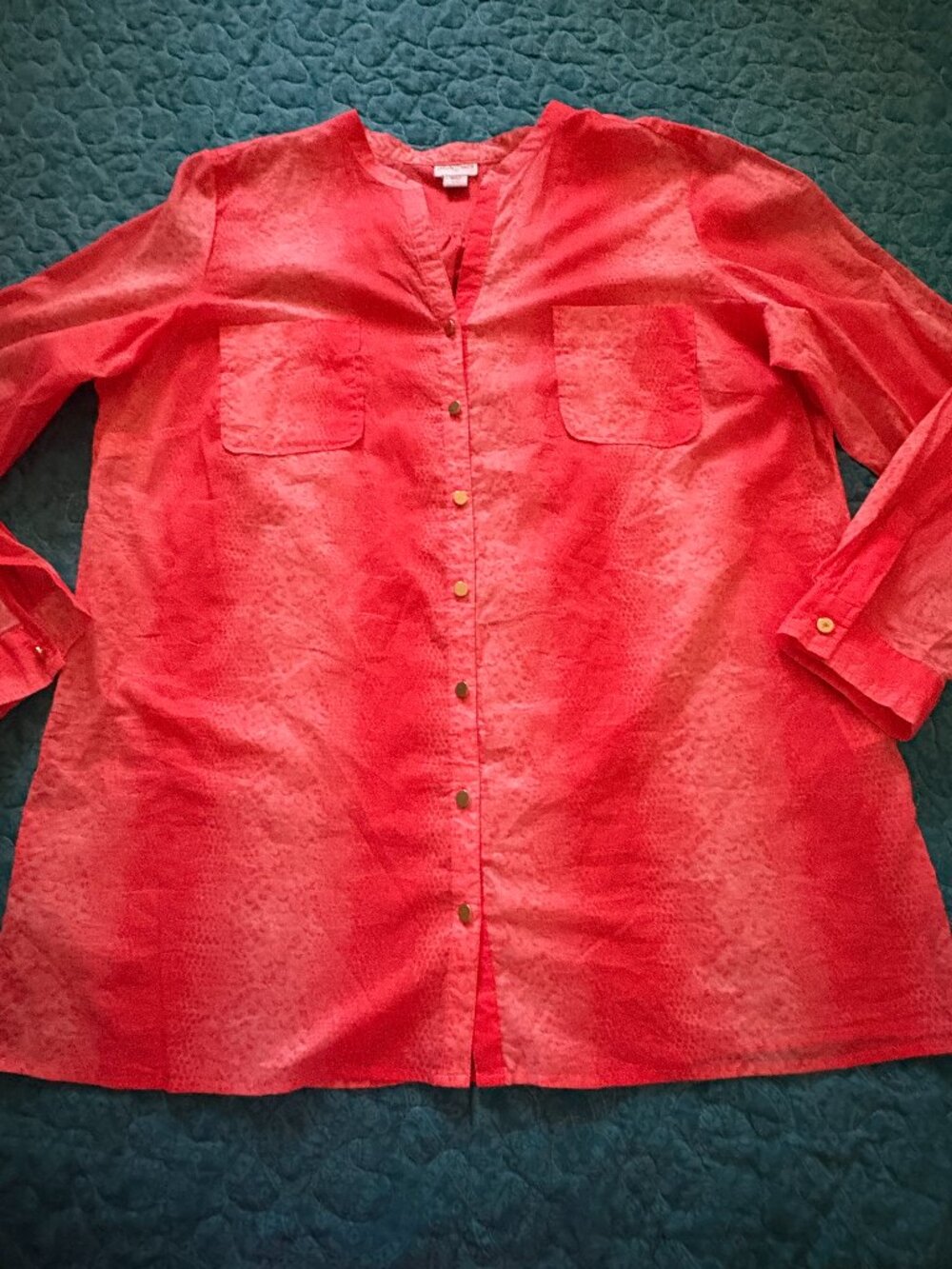 Jaclyn Smith Botton Up Orange Long Sleeve Cotton Shirt Women's Size XL